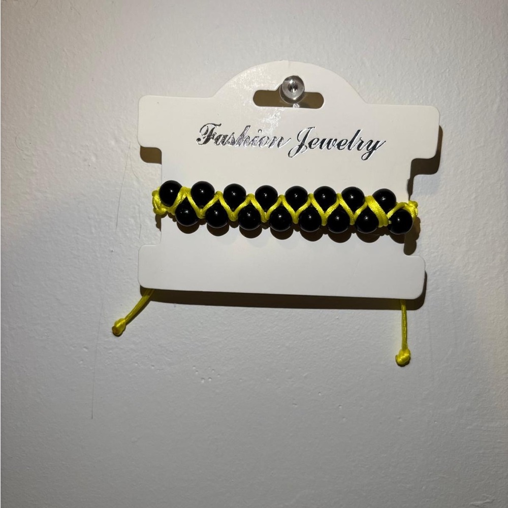 Yellow and Black Beaded Bracelet